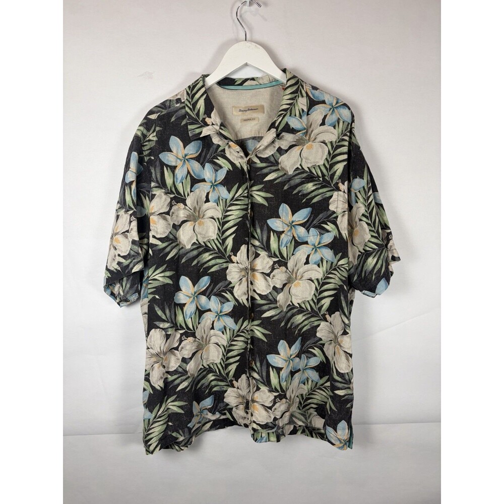 Tommy Bahama Linen Shirt Mens XXL multi color Hawaiian Floral Button Down